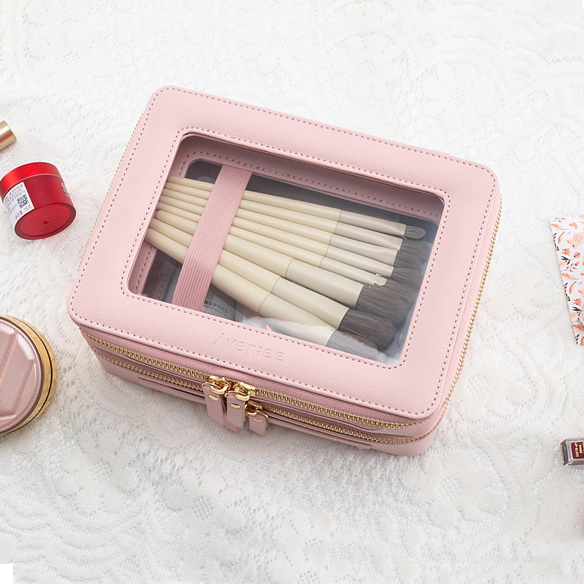 Aveniee XL Clear Makeup Organizer with zipper compartments