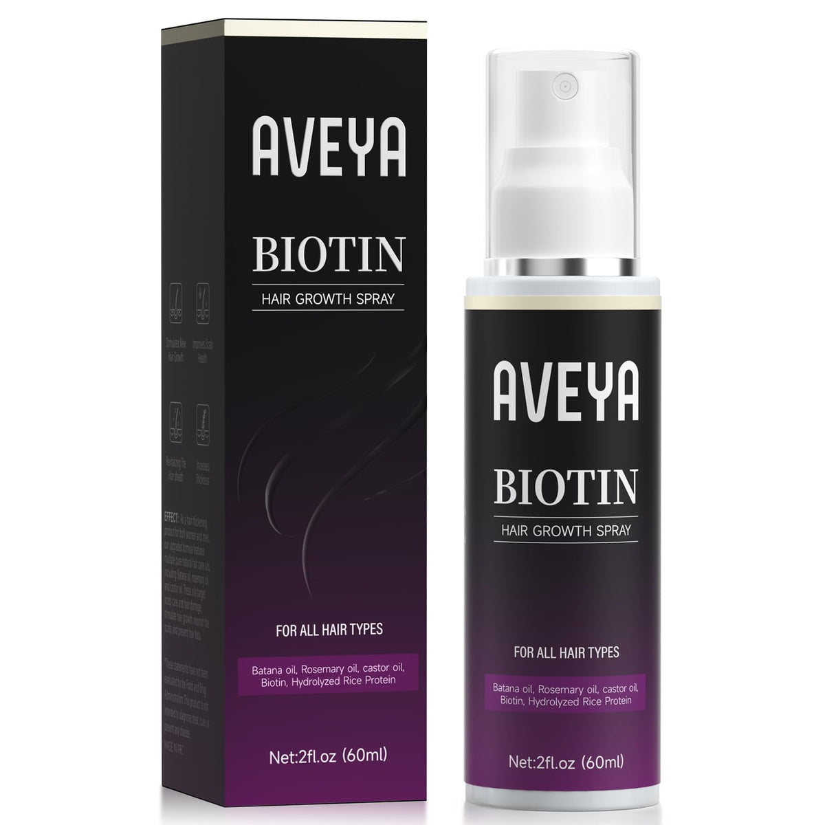 AVEYA Hair Growth Spray 60ml front view with packaging