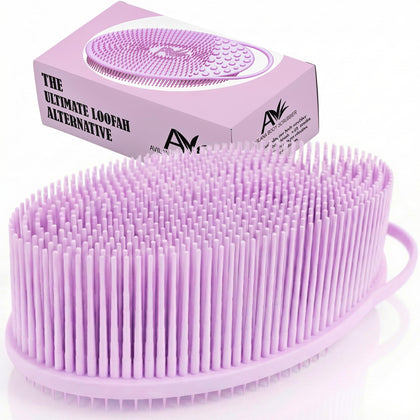 Avilana Premium Exfoliating Body Scrubber front view, blue silicone