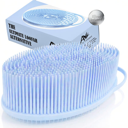 Avilana Silicone Body Scrubber blue-silver front view