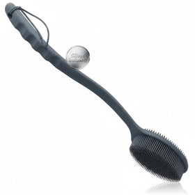 Avilana Silicone Body Scrubber front view in dark gray-silver