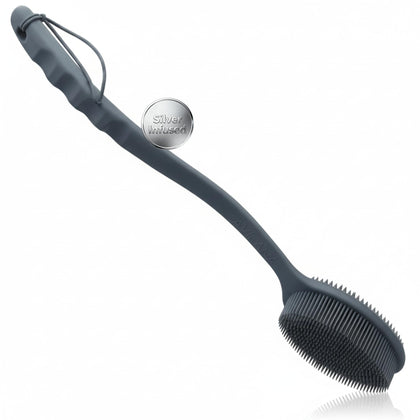 Avilana Silicone Body Scrubber front view in dark gray-silver