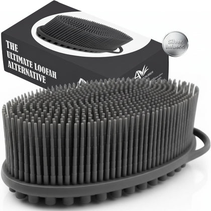 Avilana Silicone Body Scrubber front view in dark gray-silver