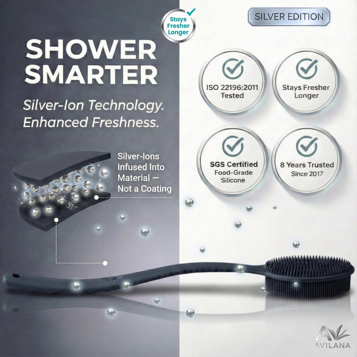 Avilana Silicone Body Scrubber long handle for easy reach