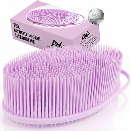Avilana Silicone Body Scrubber pink-silver front view