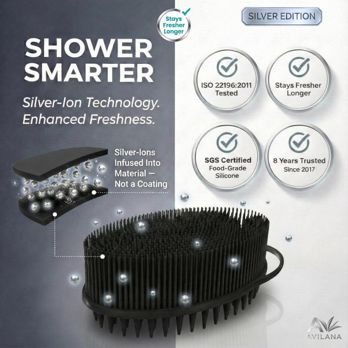 Avilana Silicone Body Scrubber with ergonomic grip