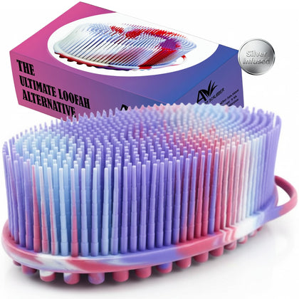 Avilana Silver Edition Body Scrubber front view with silver-ion infused silicone