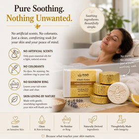 Avital's Apiaries Colloidal Oatmeal Bath Bombs arranged on a wooden surface