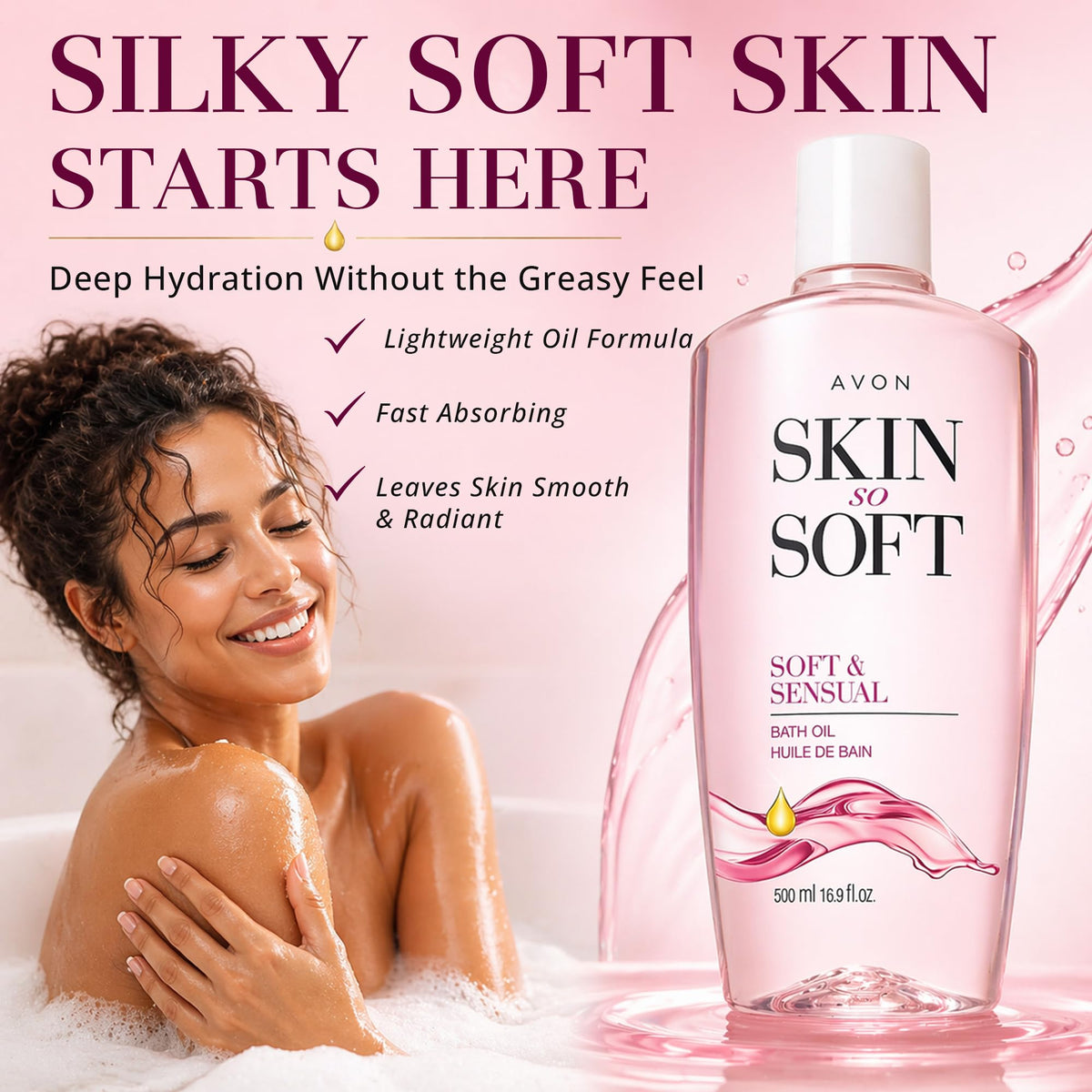 AVON Skin So Soft Bath Oil bottle side view