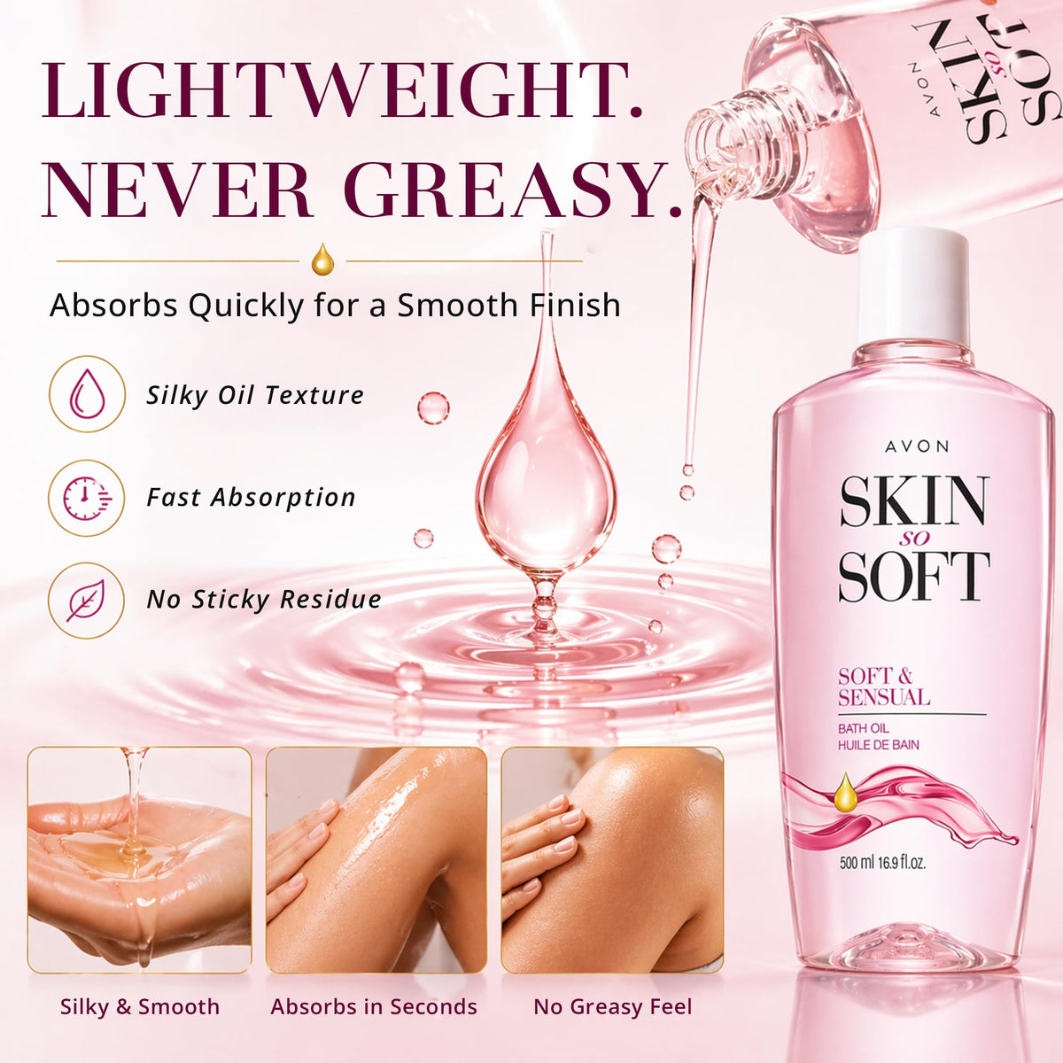 AVON Skin So Soft Bath Oil packaging details