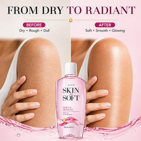AVON Skin So Soft Bath Oil pouring onto wet skin
