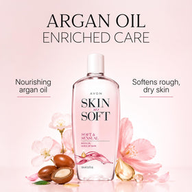 AVON Skin So Soft Bath Oil with floral scent packaging
