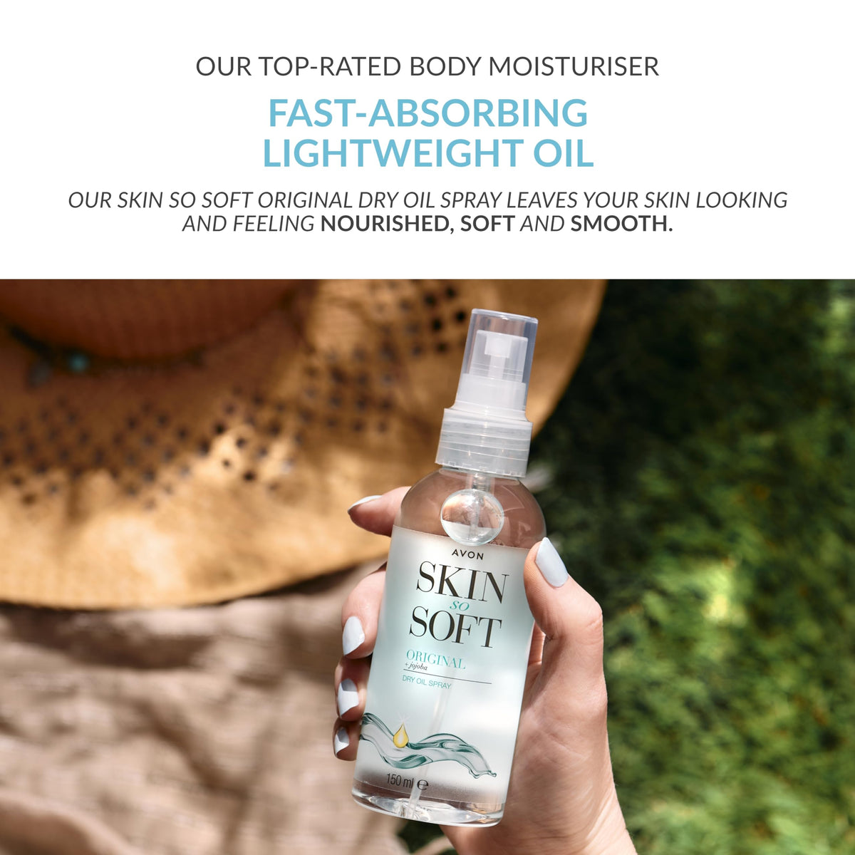 AVON Skin So Soft Jojoba Oil Spray in lifestyle setting