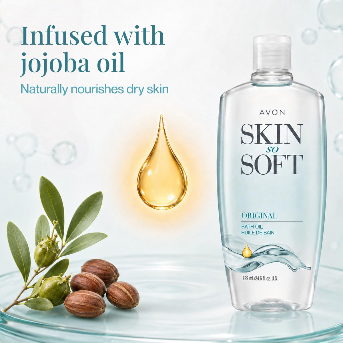 AVON Skin So Soft Original Bath Oil in a warm bath