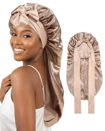 AWAYTR Long Satin Bonnet front view in black