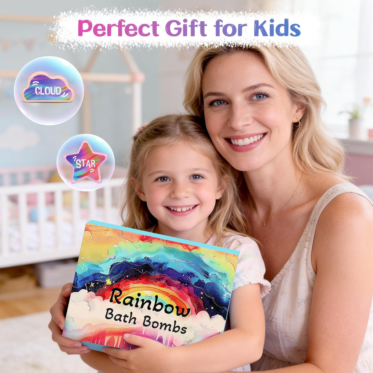 AWKUWA Rainbow Bath Bombs in gift packaging for kids