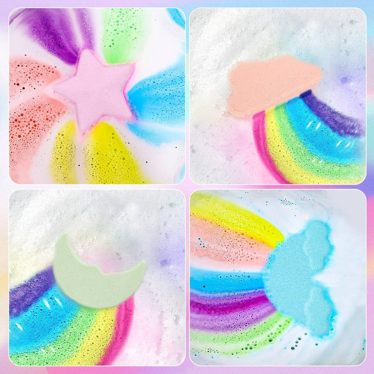 AWKUWA Rainbow Bath Bombs showing vibrant rainbow effect in bath