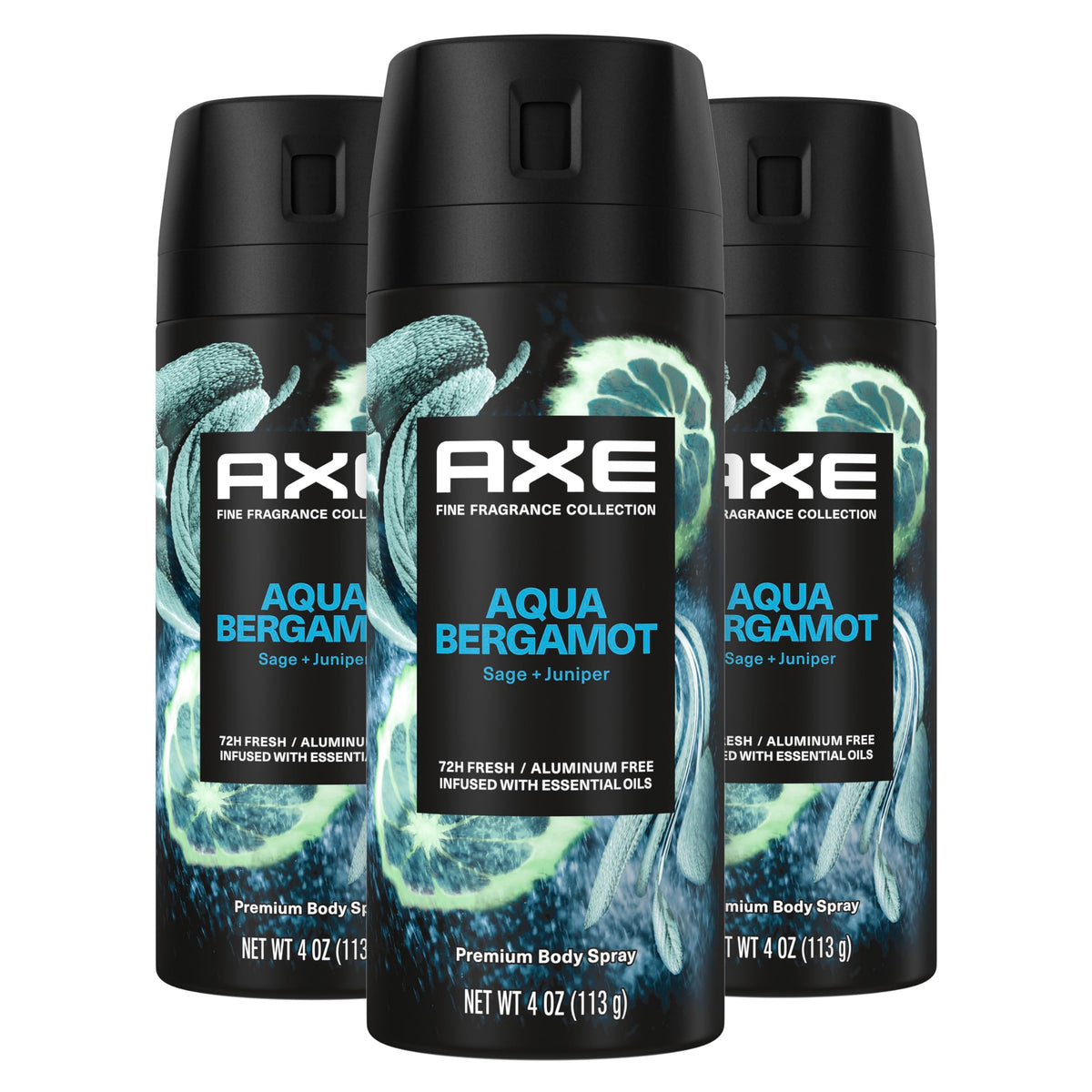 AXE Aqua Bergamot Deodorant Body Spray 3 Count packaging front view
