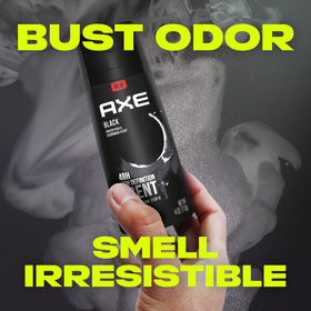 AXE Black Body Spray Deodorant displayed on a bathroom shelf