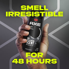 AXE Black Body Spray Deodorant in hand, ready to use