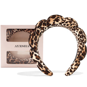 Ayesha Fluffy Spa Headband front view in white and fluffy design