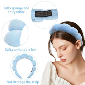 Ayesha fluffy spa headband worn by a model during skincare routine