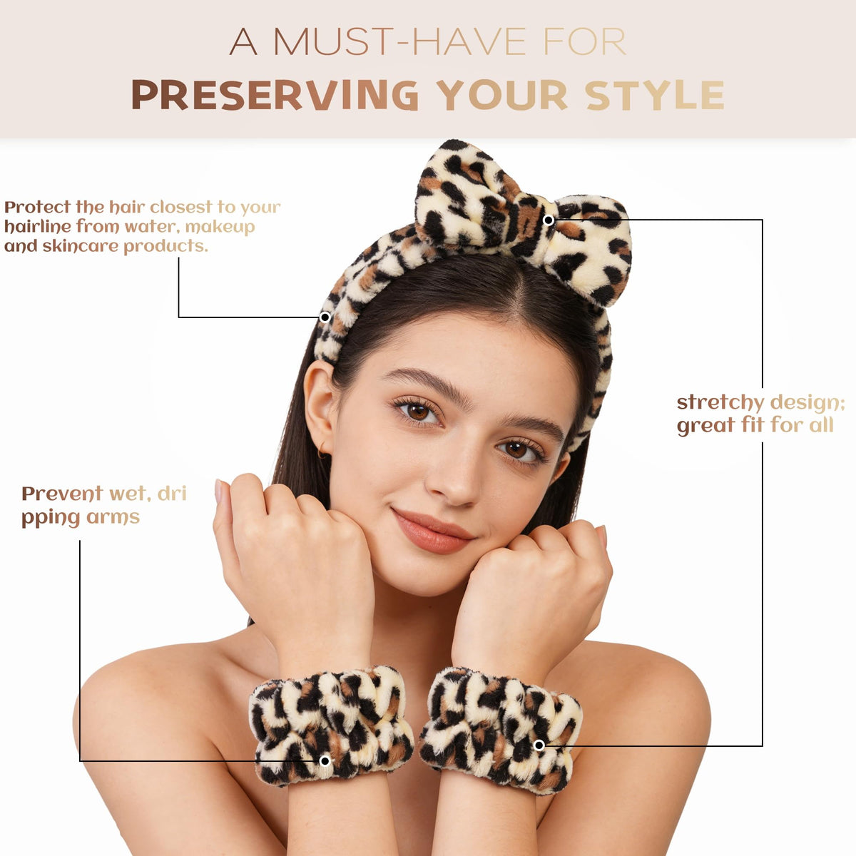 Ayesha headband worn by a model during skincare routine