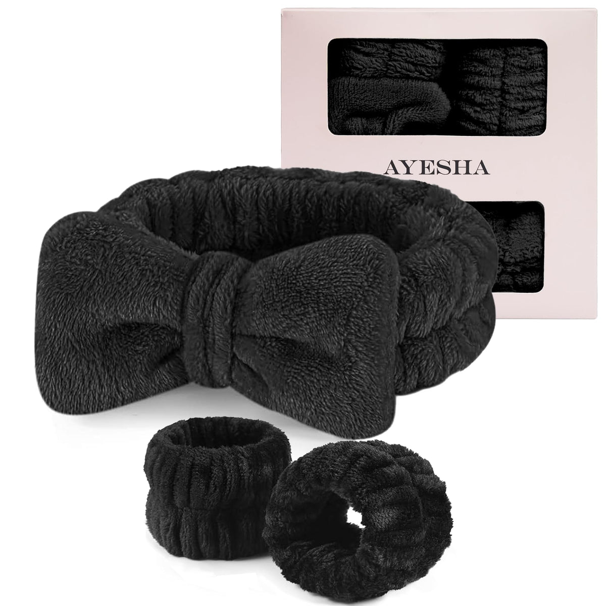 Ayesha Spa Headband and Wristband Set in black coral fleece