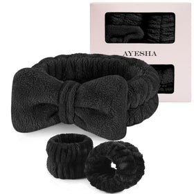 Ayesha Spa Headband and Wristband Set in black coral fleece