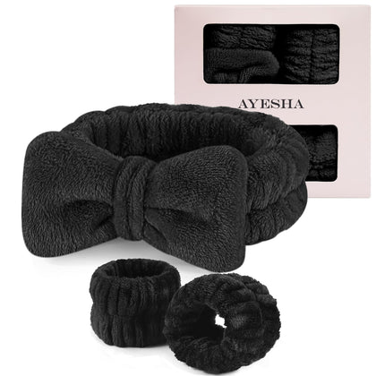 Ayesha Spa Headband and Wristband Set in black coral fleece