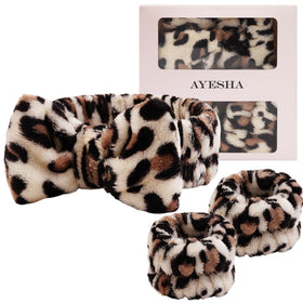 Ayesha Spa Headband and Wristband Set in cheetah pattern