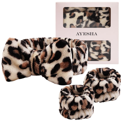 Ayesha Spa Headband and Wristband Set in cheetah pattern