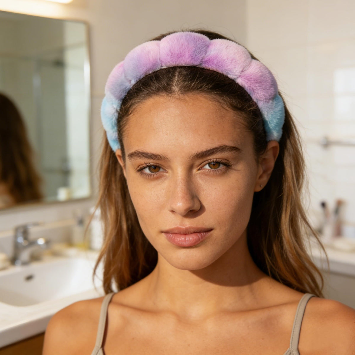 Ayesha Spa Headband in use during skincare routine