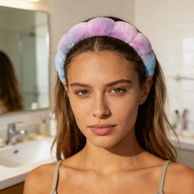 Ayesha Spa Headband in use during skincare routine