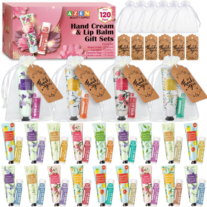 AZEN Hand Cream and Lip Balm Gift Set 120 sets with organza bags