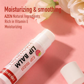 AZEN lip balm packaging showing 12 natural flavours