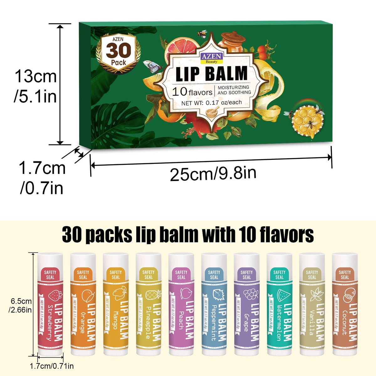 AZEN Lip Balm packaging with all flavours displayed