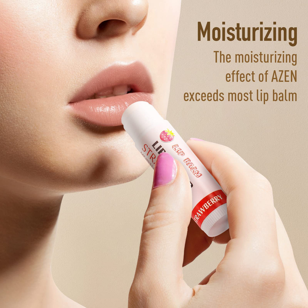 AZEN lip balms in Strawberry, Watermelon, Mango, Coconut