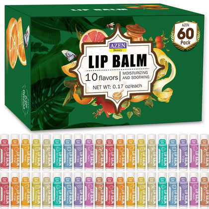 AZEN Natural Lip Balm 60 Pack assorted flavours front view