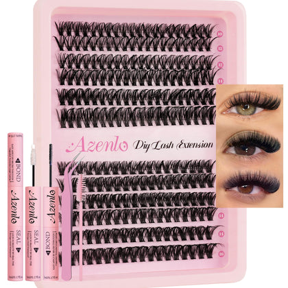 Azenlo DIY Lash Extensions Kit 240pcs with lash clusters and glue