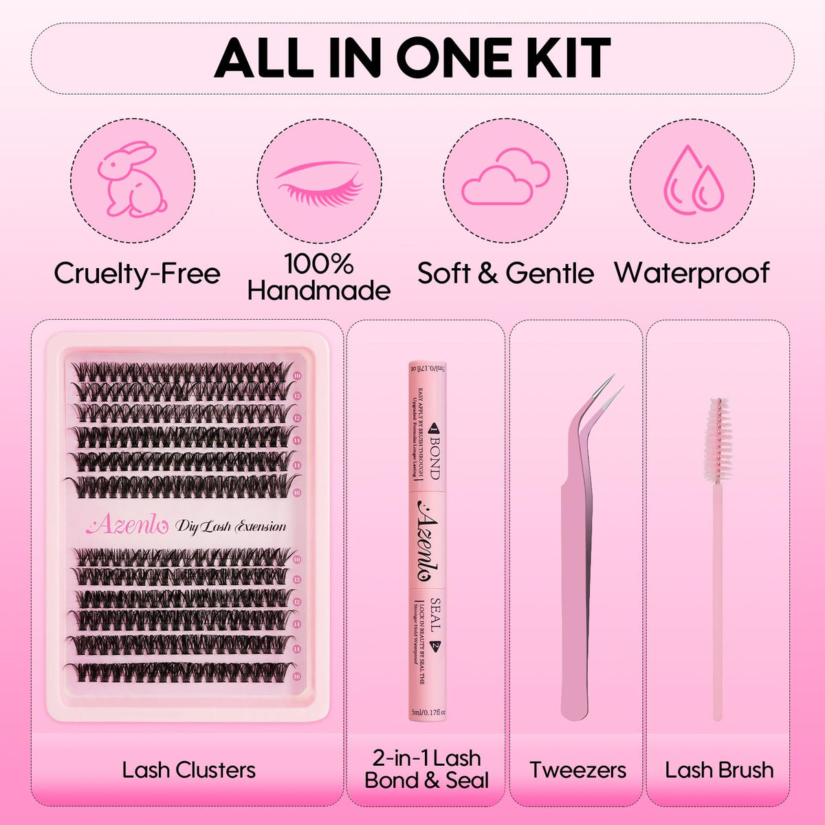 Azenlo lash clusters displayed in packaging