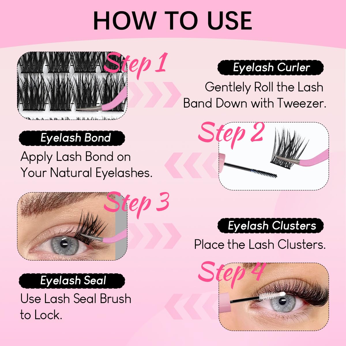 Azenlo lash clusters in use on model's eyes