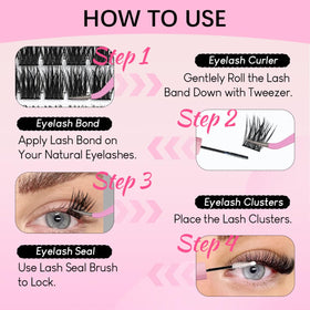 Azenlo lash clusters in use on model's eyes