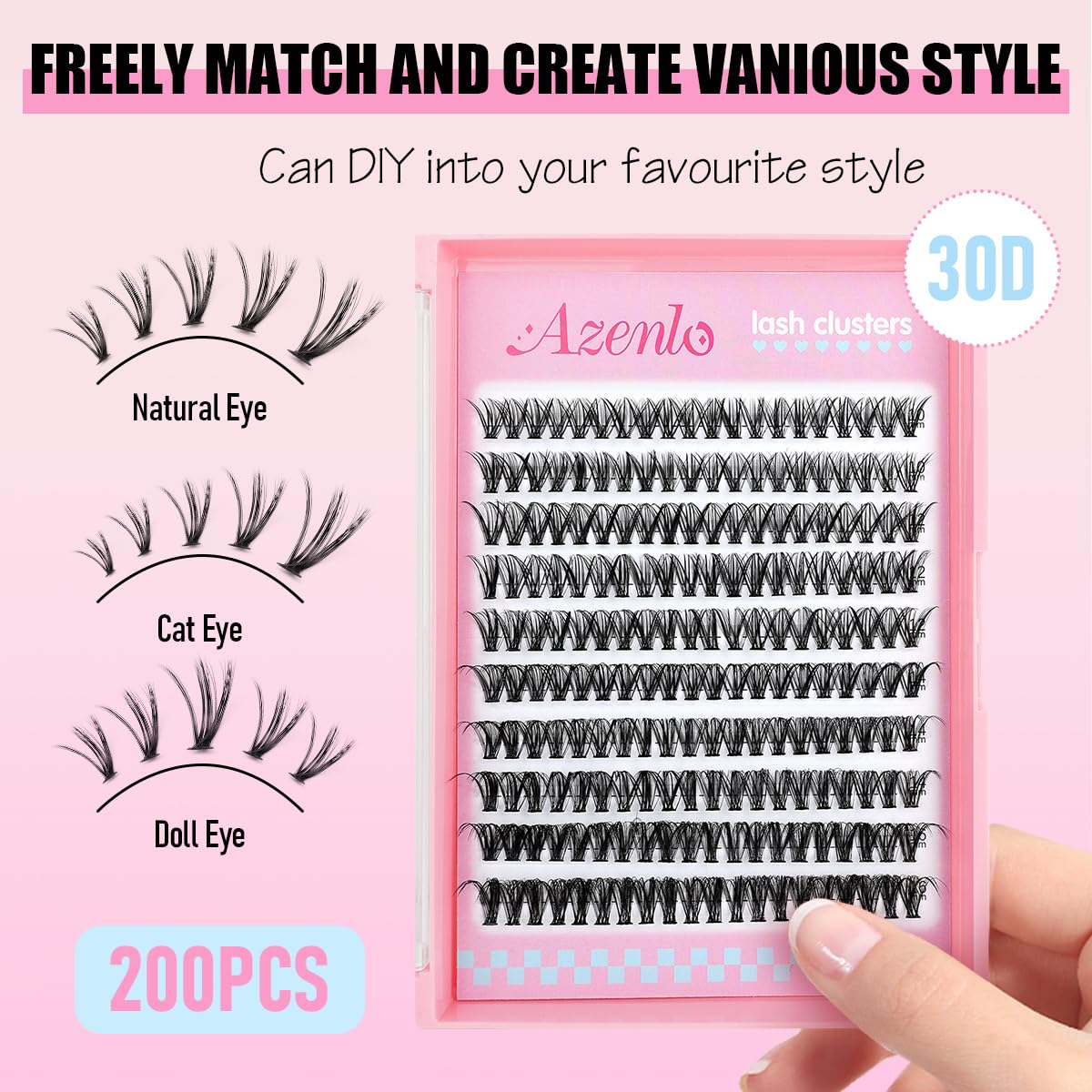 Azenlo lash clusters kit with mixed lengths displayed