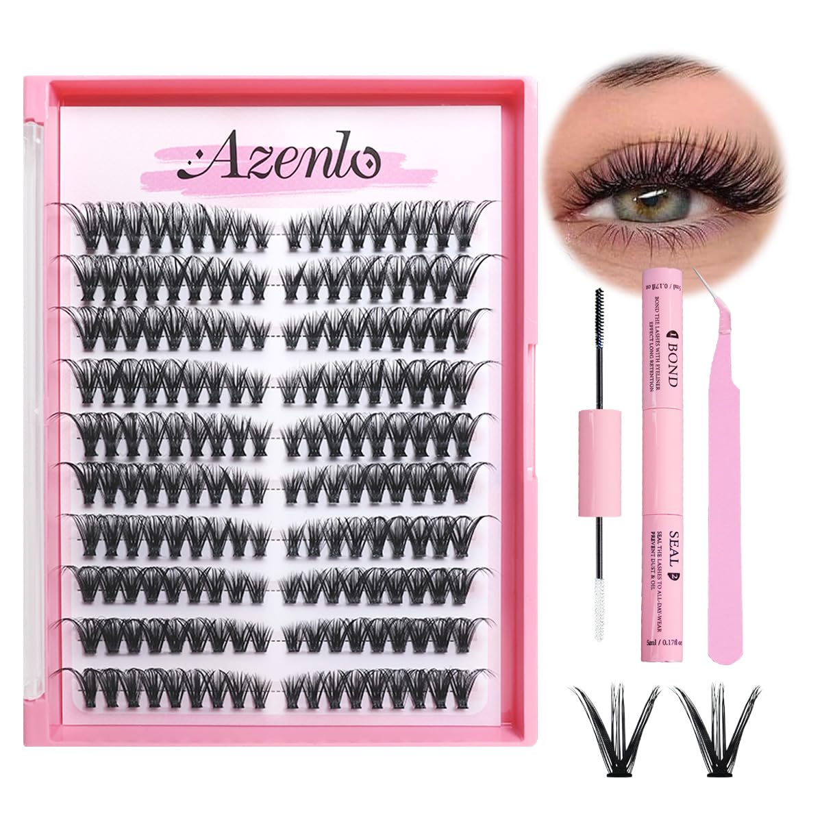 Azenlo Wispy Eyelash Clusters Kit 120 pcs front view