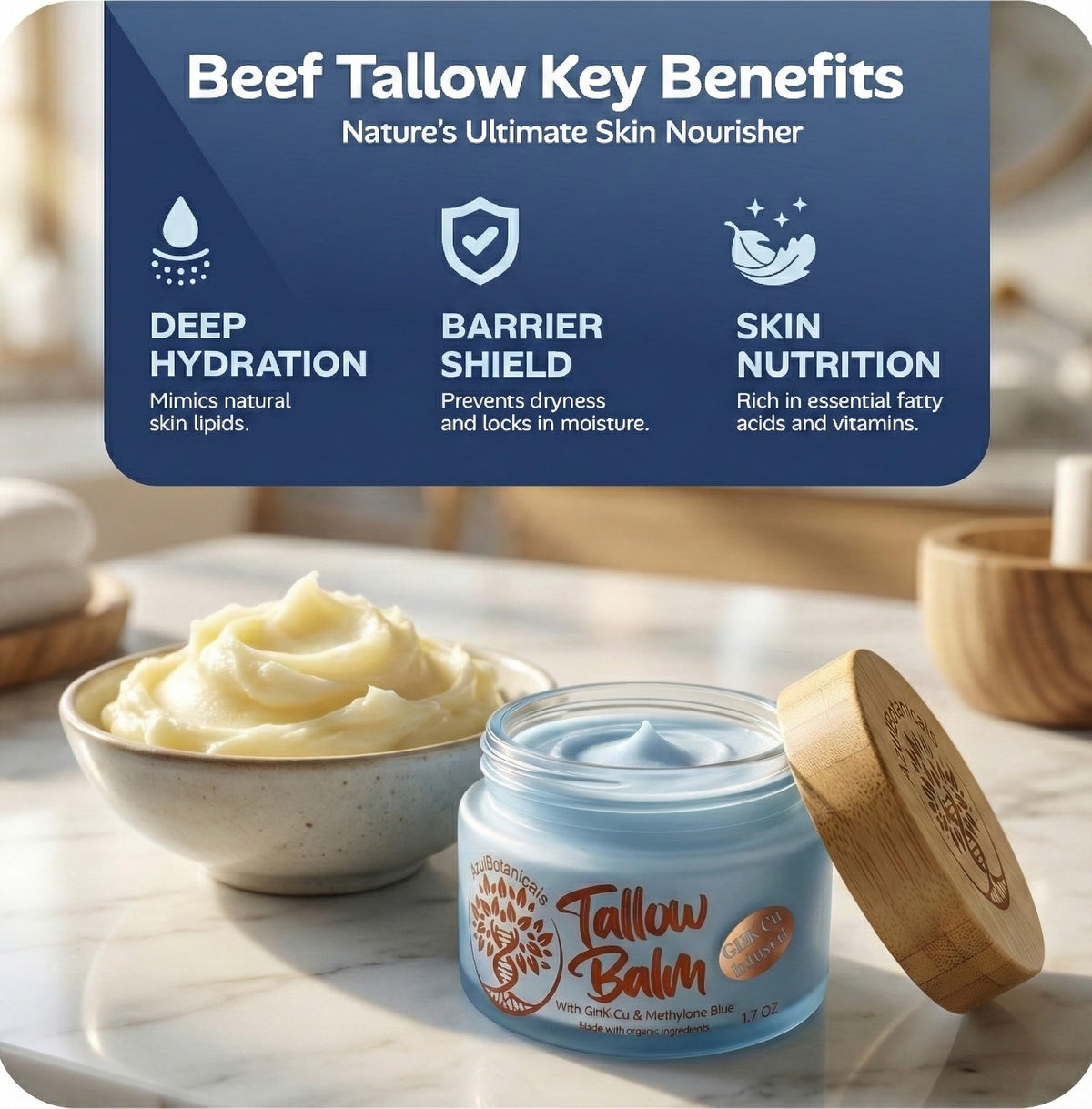 AzulBotanicals GHK-Cu Copper Tallow Balm with natural ingredients