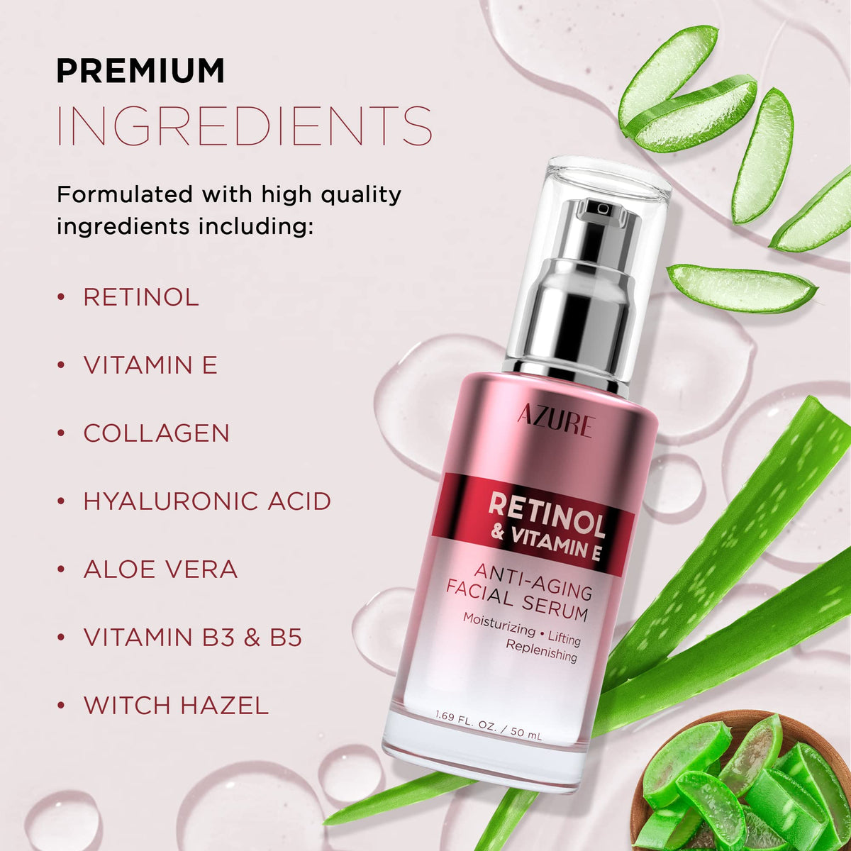 Azure Cosmetics Retinol Serum 1.69 oz back view