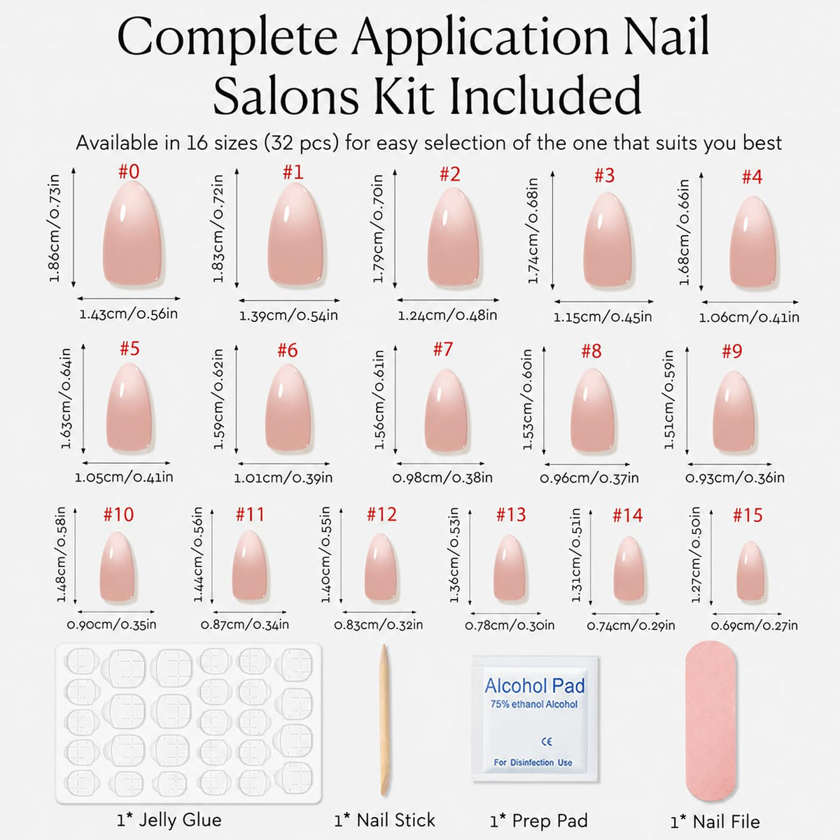 AZUREBEAUT Short Almond Ombre Press On Nails in various sizes