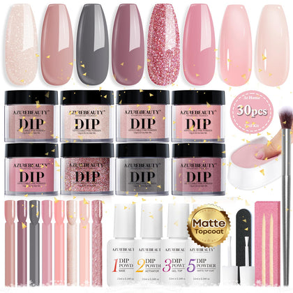 AZUREBEAUTY 30Pcs Dip Powder Nail Kit front view with all components