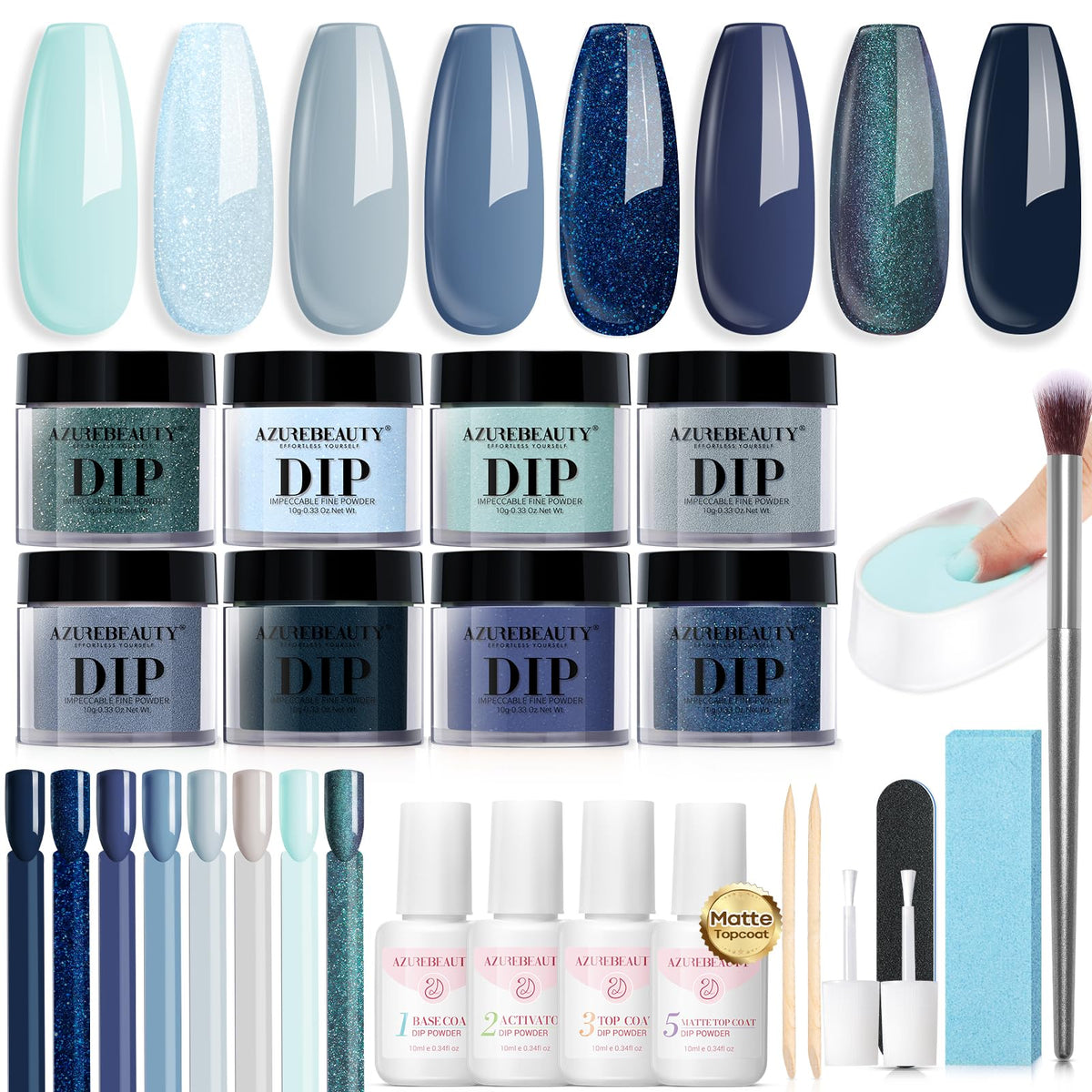 AZUREBEAUTY 30Pcs Dip Powder Nail Kit with 8 colours front view